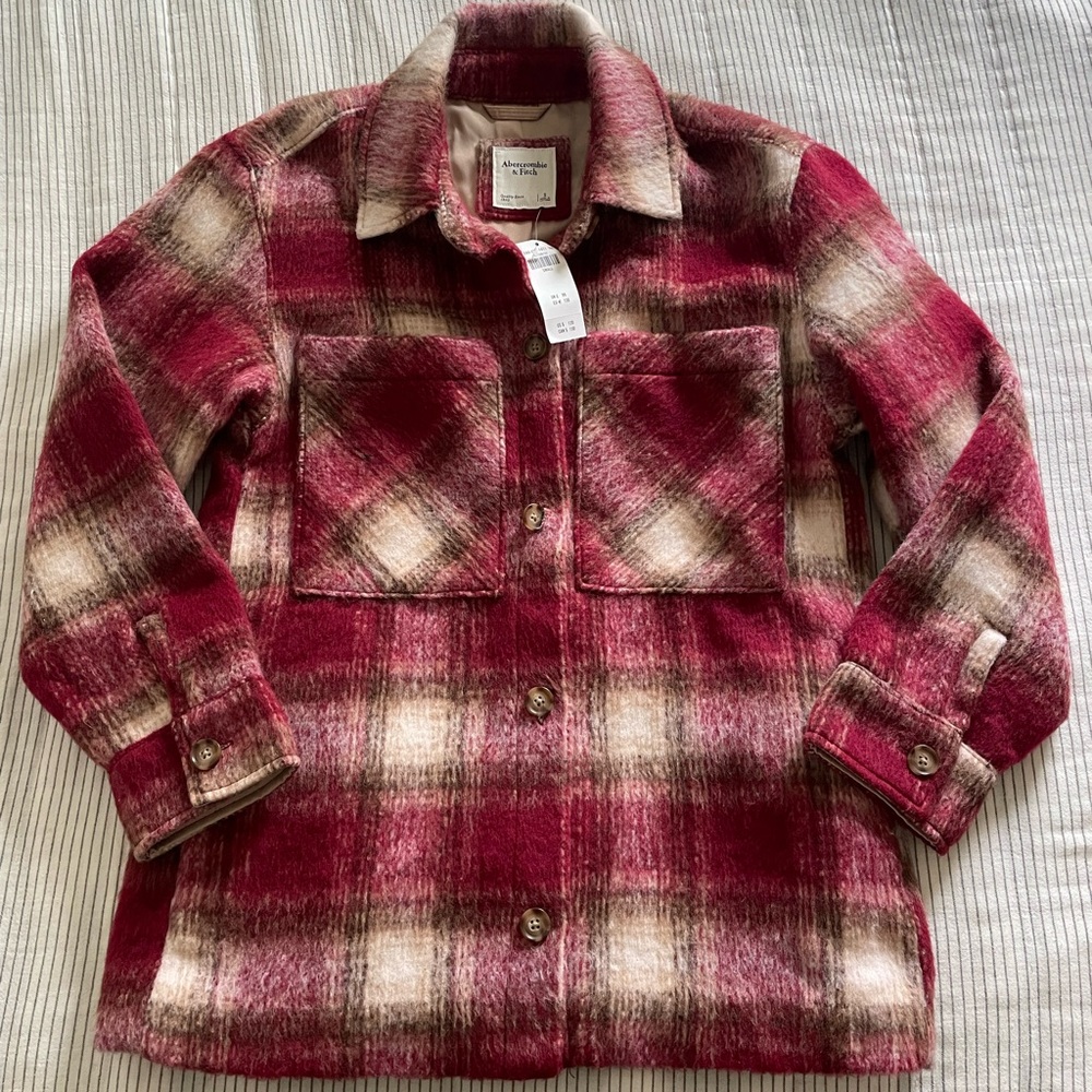 Abercrombie & Fitch Red and Tan Plaid Jacket